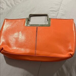 Chateau Vibrant Orange Clutch with Silver Handle